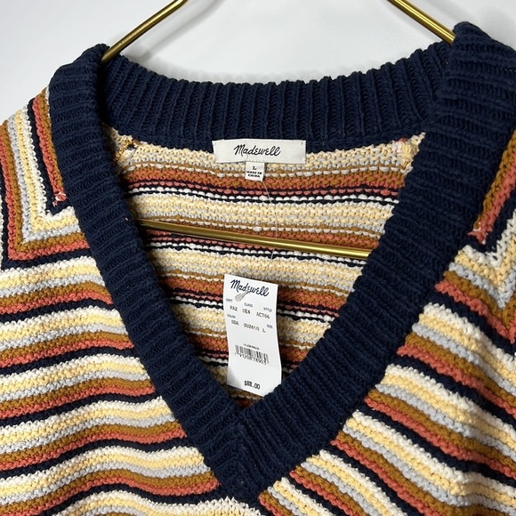 Nwt Madewell Arden V-Neck Crop Pullover Sweater in Stripes Large - Picture 4 of 13